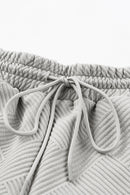 Gray 2pcs Solid Textured Drawstring Shorts Set - SELFTRITSS