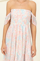 Pastel Florals Smocked Midi Dress - SELFTRITSS   