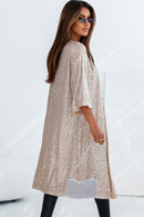 Apricot Sequin 3/4 Sleeve Open Front Duster Kimono - SELFTRITSS