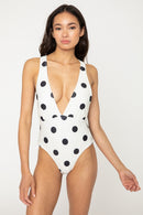 Marina West Swim Beachy Keen Polka Dot Tied Plunge One-Piece Swimsuit - SELFTRITSS