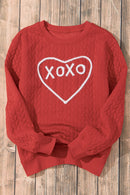 Racing Red Heart XOXO Chenille Embroidered Textured Sweatshirt - SELFTRITSS