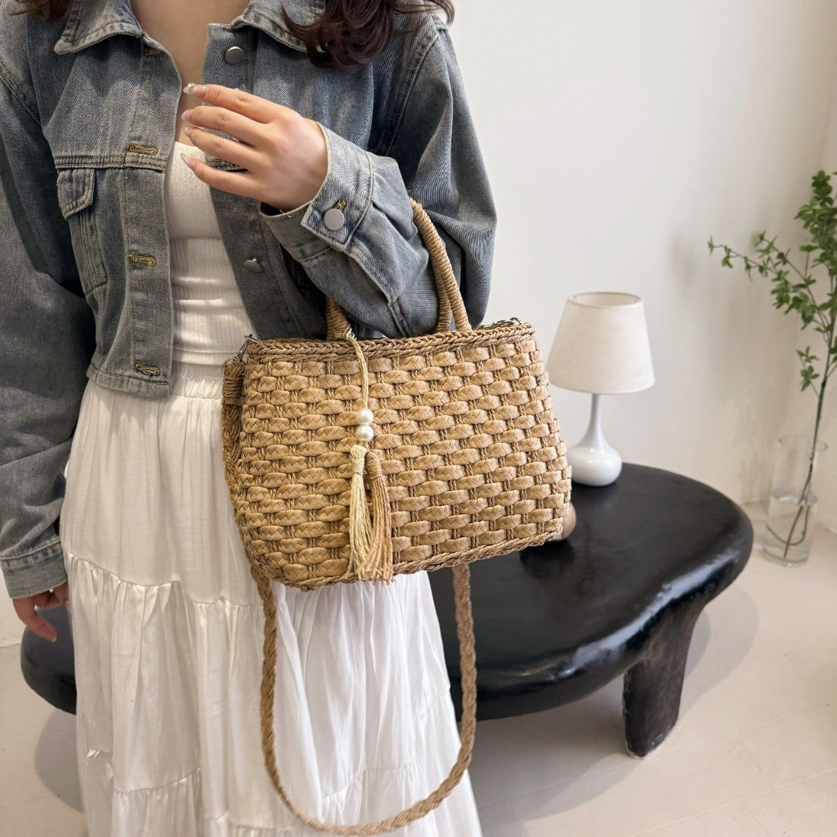 Braided Strap Paper Weave Shoulder Bag - SELFTRITSS   