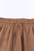 Brown Drawstring Elastic Waist Casual Wide Leg Pants - SELFTRITSS   