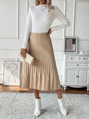 Tan Pleated Midi  Skirt