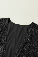 Black Sequin 3/4 Sleeve Open Front Duster Kimono - SELFTRITSS   