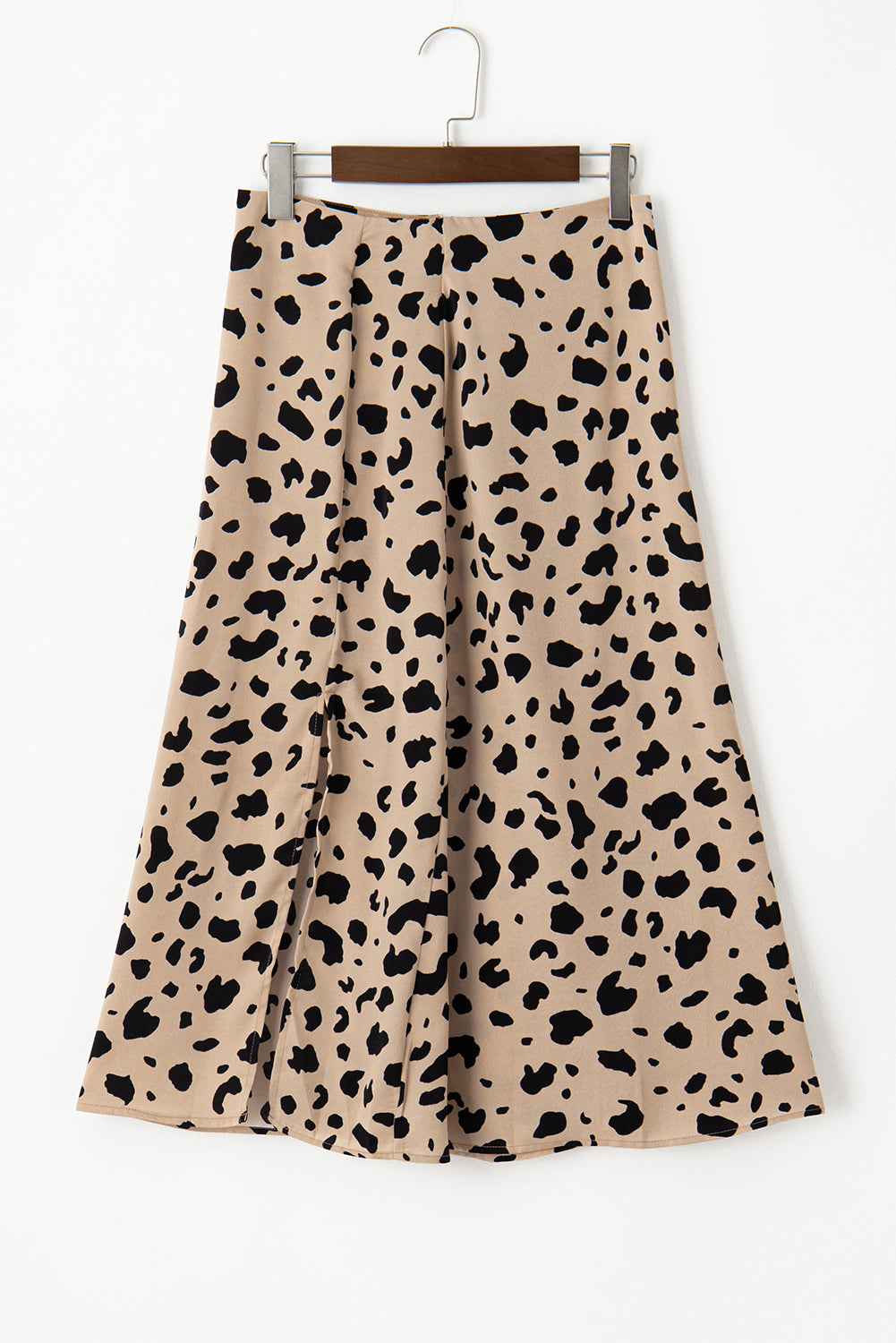 Khaki Leopard Spots Printed Split Hem Midi Skirt - SELFTRITSS