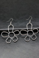 Silvery Alloy Hollowed Flower Hook Earrings - SELFTRITSS   