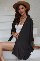 Black Lace Trim Ribbed Oversize Kimono - SELFTRITSS