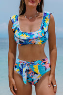 Ruffled Wide Strap Swim Top and Bottom Set - SELFTRITSS