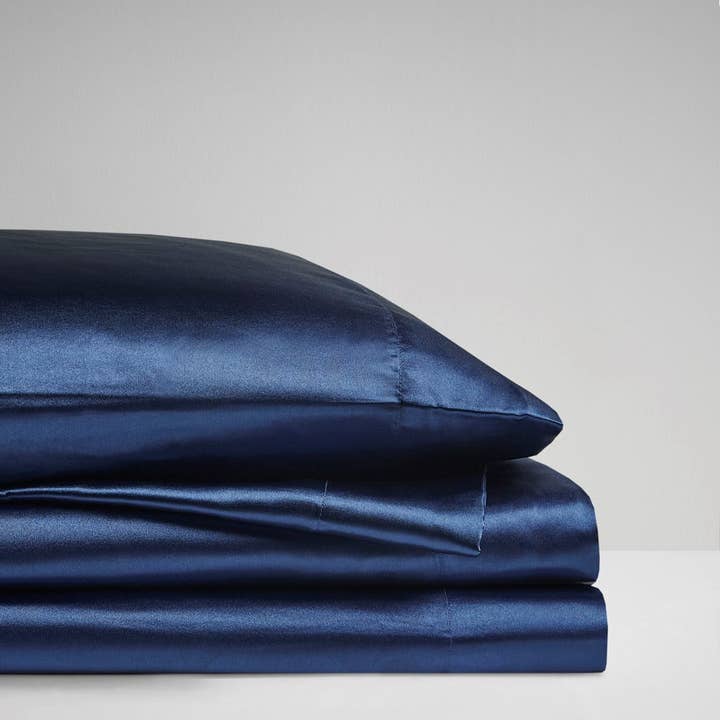 Luxury Satin 6-Piece Sheet Set, Navy Blue - SELFTRITSS