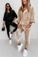 Parchment Velvet Zipped Top and Joggers Two Piece Set - SELFTRITSS