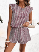 Printed Round Neck Top and Layered Shorts Set - SELFTRITSS   