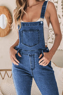 Dark Blue Adjustable Buckle Strap Flare Leg Denim Overalls - SELFTRITSS   