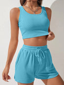 Scoop Neck Wide Strap Top and Drawstring Shorts Set - SELFTRITSS   