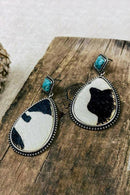 Black Cow Print Turquoise Drop Earrings - SELFTRITSS