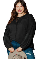 Black Plus Size Exposed Seam Crinkle Patchwork Top - SELFTRITSS   