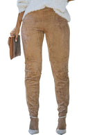 Camel Plus Size High Rise Faux Suede Skinny Pants - SELFTRITSS