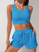 Scoop Neck Wide Strap Top and Drawstring Shorts Set - SELFTRITSS   