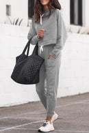 Gray Drawstring Hoodie and High Waist Pants Lounge Set - SELFTRITSS