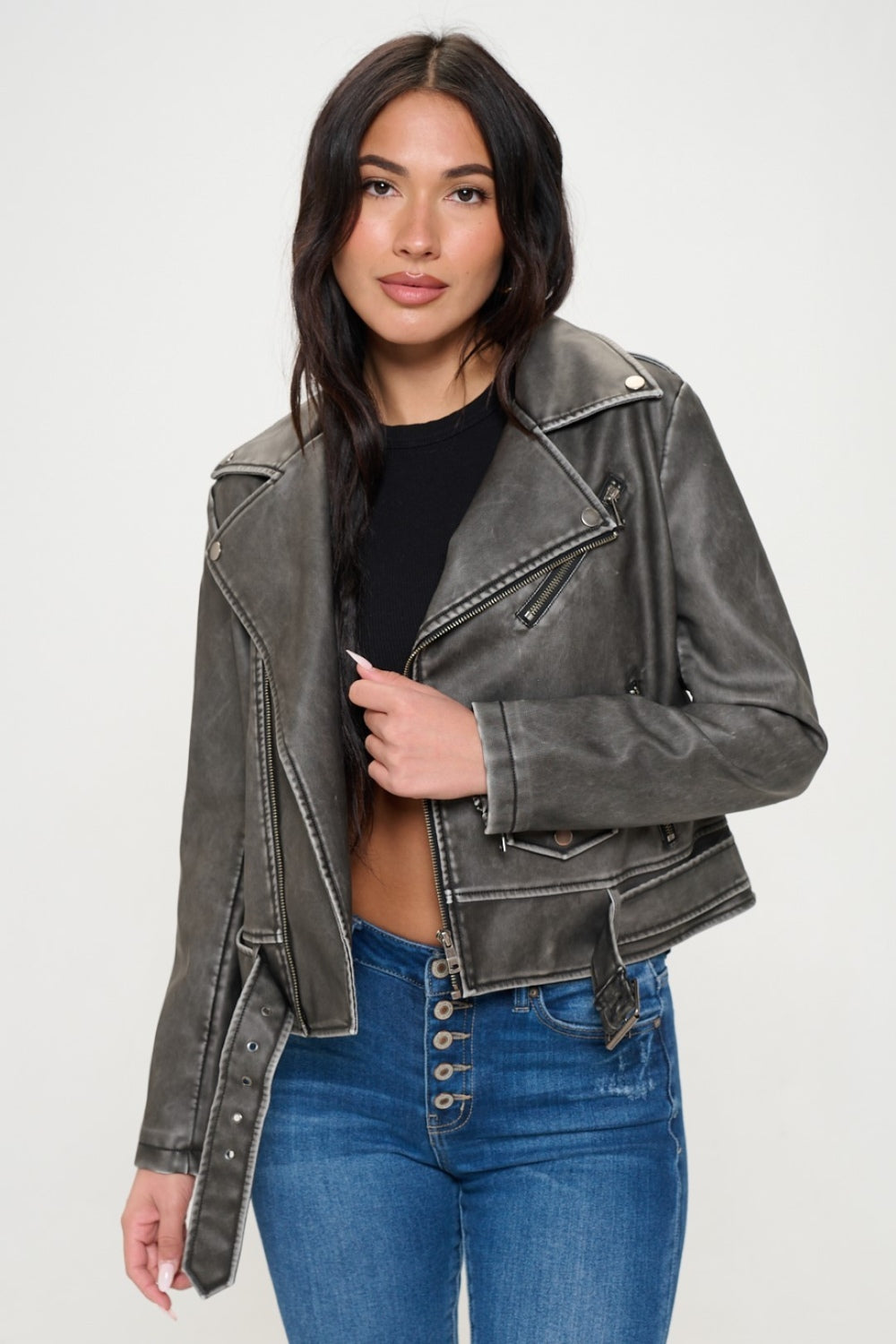 Coalition LA Zip Up Biker Jacket with Belt - SELFTRITSS   