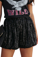 Black Sequin Straight Leg High Waist Casual Shorts - SELFTRITSS