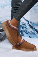 Chestnut Suede Contrast Print Plush Lined Snow Boots - SELFTRITSS