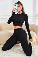 Ruched Round Neck Top and Active Leggings Set - SELFTRITSS