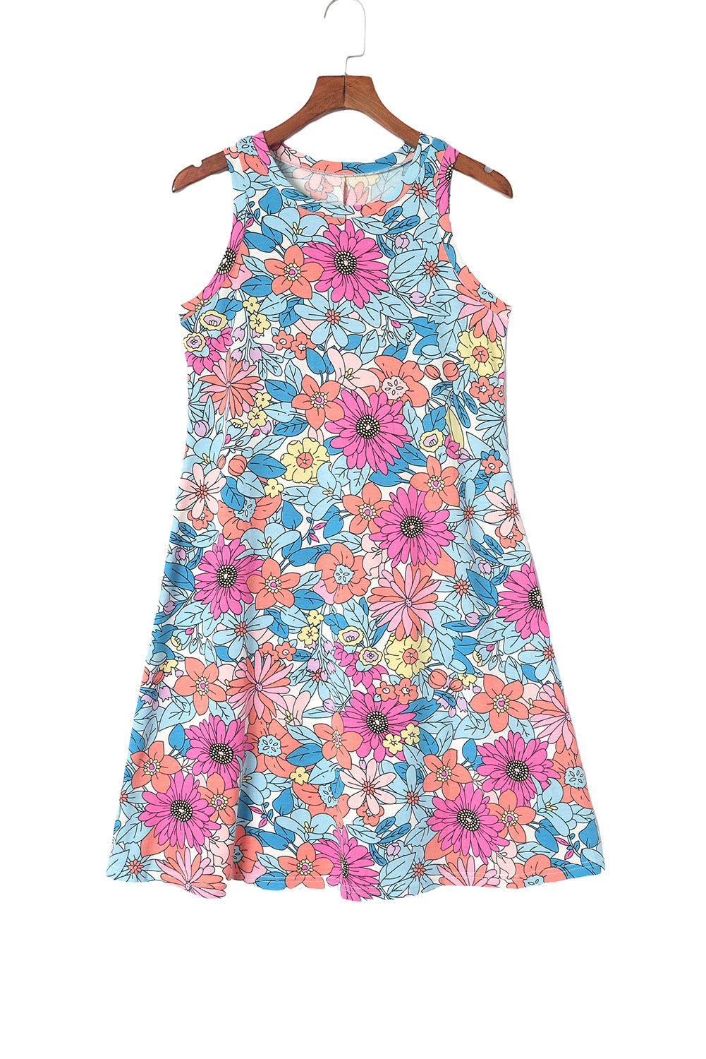 Multicolor Round Neck Sleeveless Floral Mini Dress - SELFTRITSS