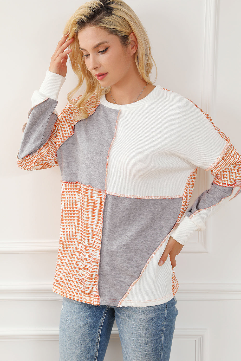 Multicolor Exposed Seam Colorblock Oversized Knit Top - SELFTRITSS