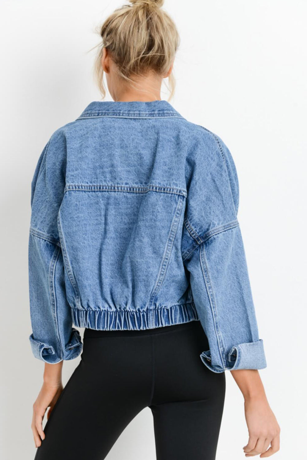 Sky Blue Medium Wash Chunky Cropped Denim Jacket - SELFTRITSS   