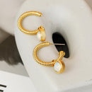 Rope Cat's Eye Stone C-Hoop Earrings - SELFTRITSS   