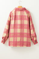 Peach Blossom Plaid Print Buttoned Collared Chest Pockets Shacket - SELFTRITSS   