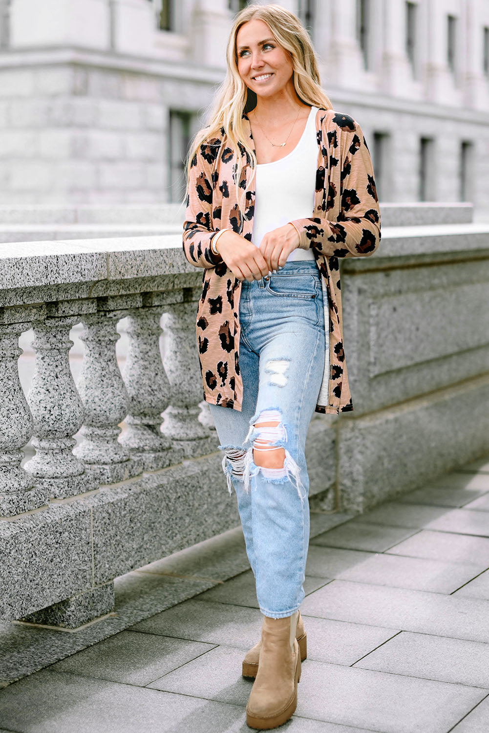 Leopard Printed Open Front Cardigan - SELFTRITSS   