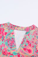 Rose Plus Size Paisley Print V Neck Roll Tab Sleeve Blouse - SELFTRITSS