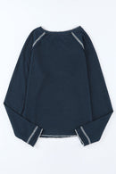 Blue Textured Round Neck Long Sleeve Top - SELFTRITSS   