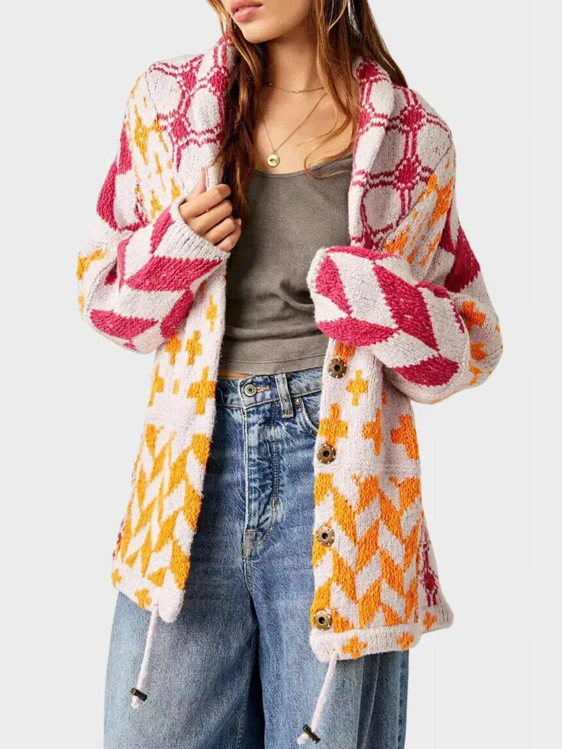 Women's Geometric Print Oversized Cardigan