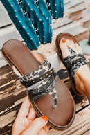 Leopard Studded Animal Print Flip Flop Sandals - SELFTRITSS