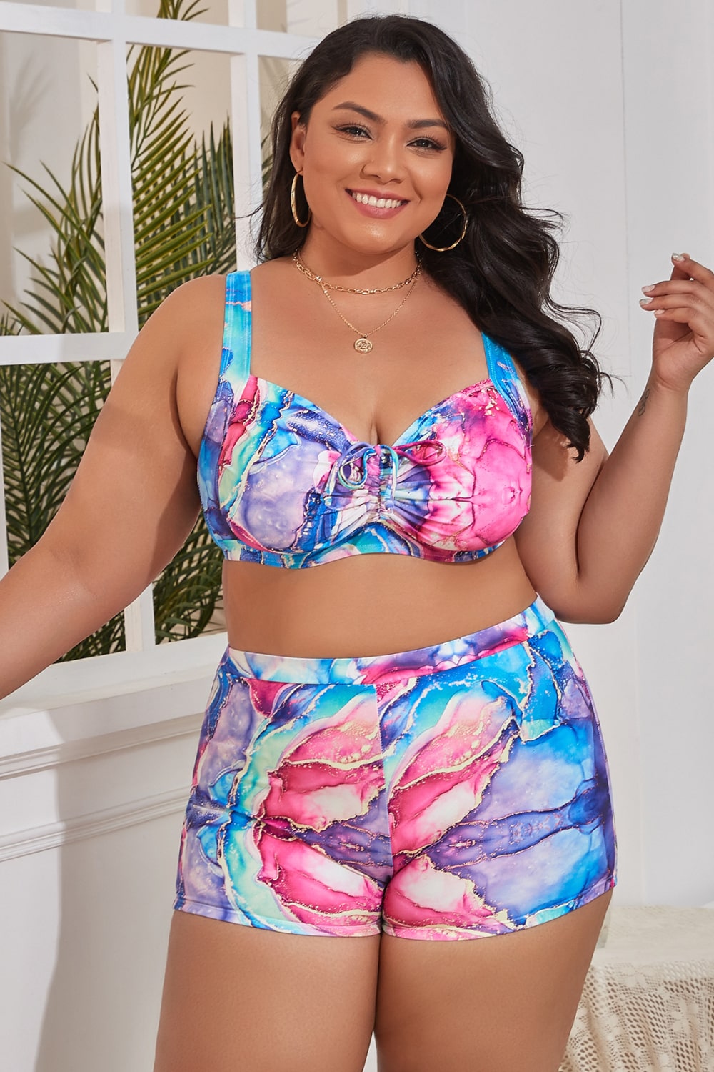 Plus Size Drawstring Detail Two-Piece Swimsuit - SELFTRITSS   