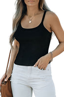 Black Ribbed Knit Cropped Tank Top - SELFTRITSS   