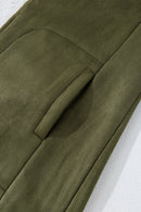 Green Faux Suede Fleece Lined Open Front Jacket - SELFTRITSS   