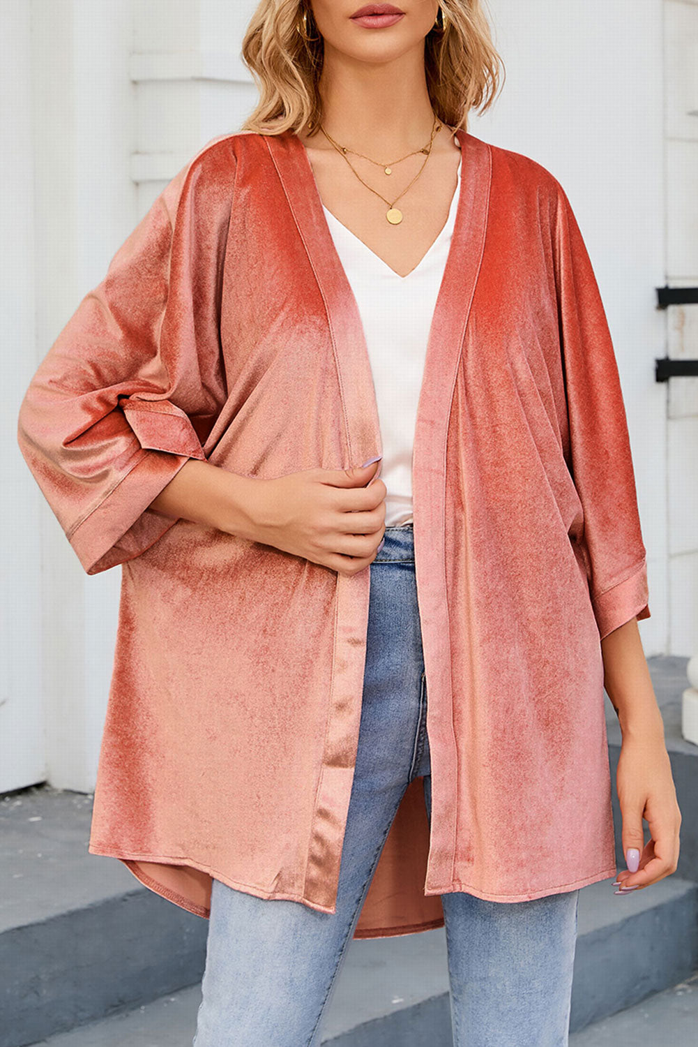 Pink Retro Velvet Wide Sleeves Cardigan - SELFTRITSS