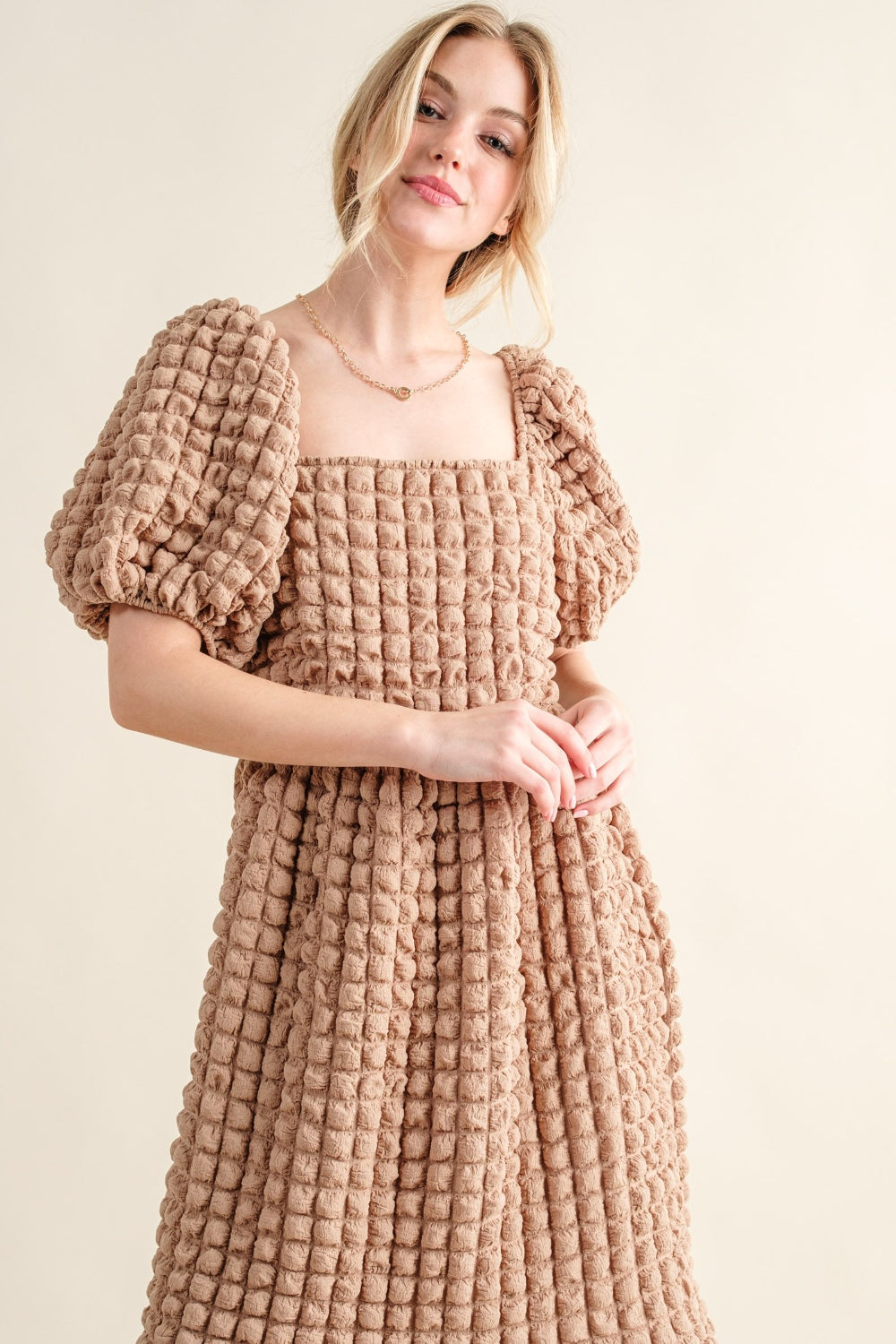 And The Why Full Size Square Neck Puff Sleeve Dress - SELFTRITSS   