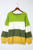 Green Plus Size Color Block Patchwork Sweater - SELFTRITSS