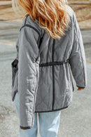 Gray Stitching Quilted Drawstring Jacket - SELFTRITSS   