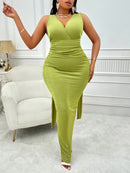 Plus Size Backless Ruched Dress - SELFTRITSS