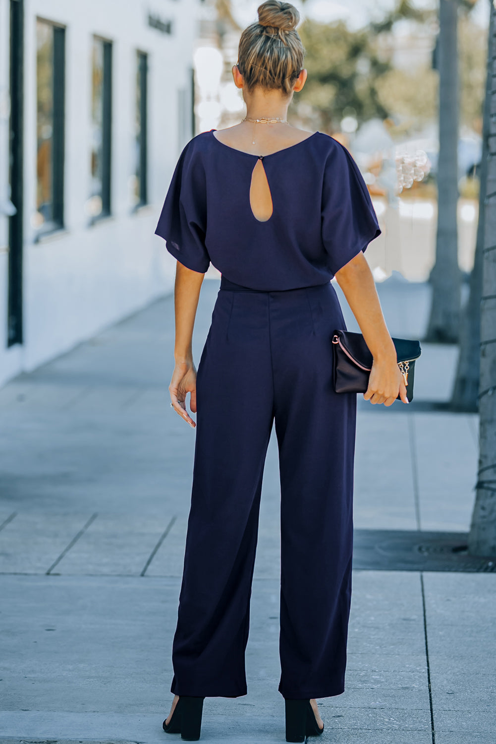 Blue Oh So Glam Belted Wide Leg Jumpsuit - SELFTRITSS