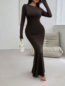 Devine Backless Round Neck Long Sleeve Maxi Dress - SELFTRITSS   