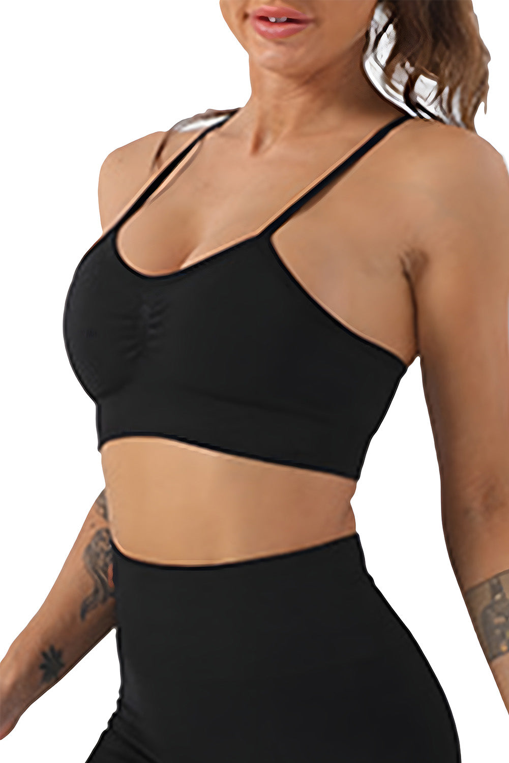 Black Adjustable Spaghetti Strap Sports Bra - SELFTRITSS