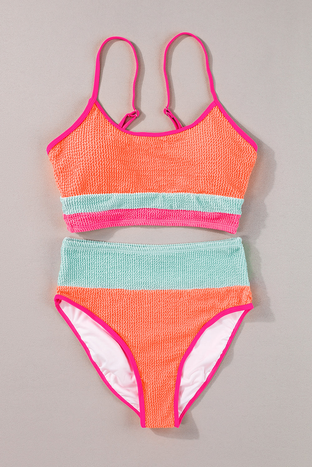 Grapefruit Orange Color Block High Waisted Sexy Bikini Set - SELFTRITSS   