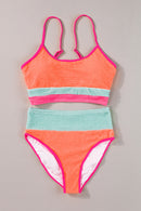 Grapefruit Orange Color Block High Waisted Sexy Bikini Set - SELFTRITSS   